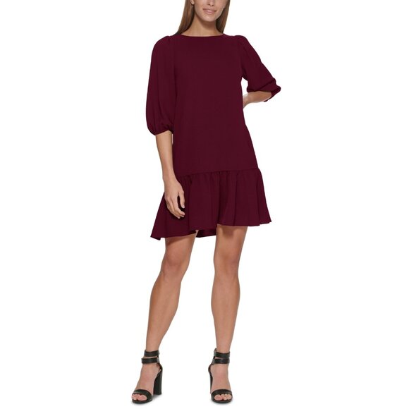 NWT DKNY Womens Size 12 Purple Balloon Sleeve Ruffle Hem Trapeze Mini Dress NEW - Picture 1 of 4